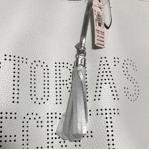 VICTORIAS SECRET White Laser Cut Tassel Tote Bag - Picture 3 of 7